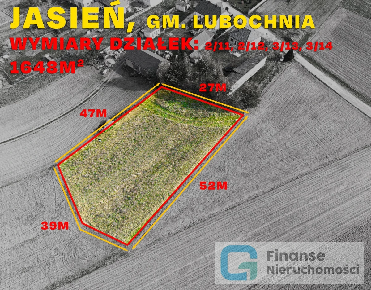 🏡 KOMPLEKS DZIAŁEK ROLNO-BUDOWLANYCH | 1648 m² | JASIEŃ, GM. LUBOCHNIA | WZ NA 2 DOMY 